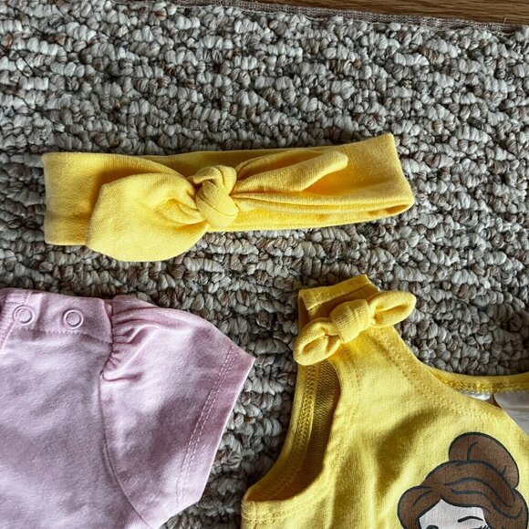 Disney Baby Beauty and the Beast 3 Piece outfit Yellow Pink, 6-9 months Princess - Picture 4 of 8